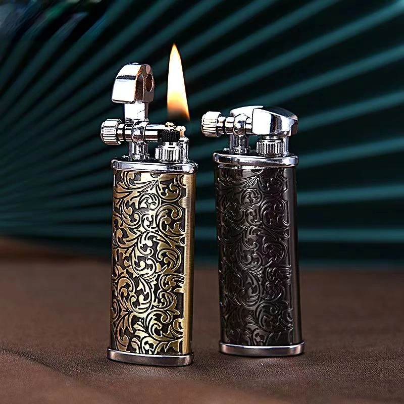 Creative Vintage Flint Kerosene Lighter Retro Metal Grinding Wheel Gasoline Cigarette Lighter Trenches Interesting Gadgets