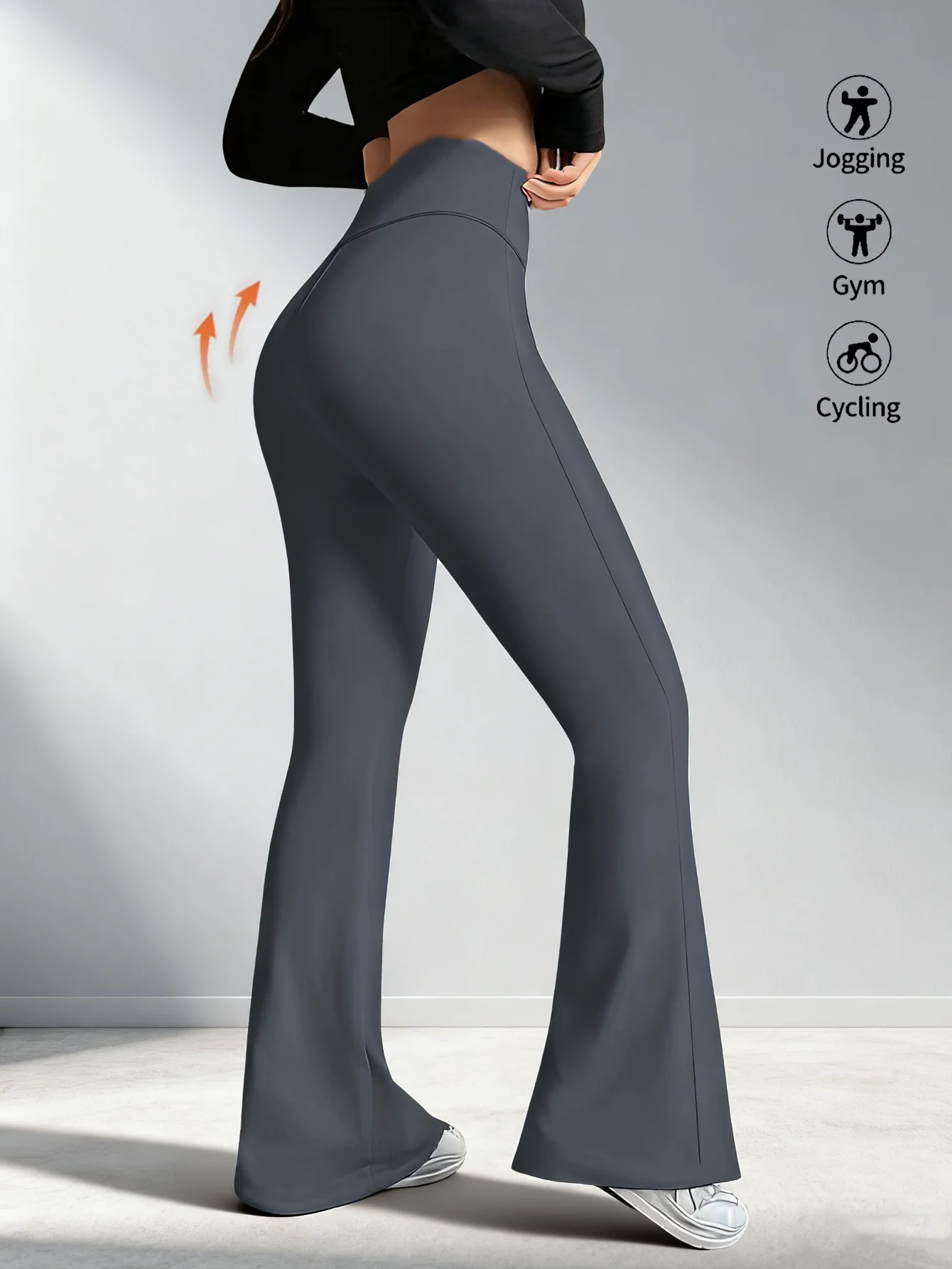 Calças femininas de perna larga ajuste fino elástico queimado calças primavera estilo cinza puro verão tamanho-etiquado calças de levantamento de quadril