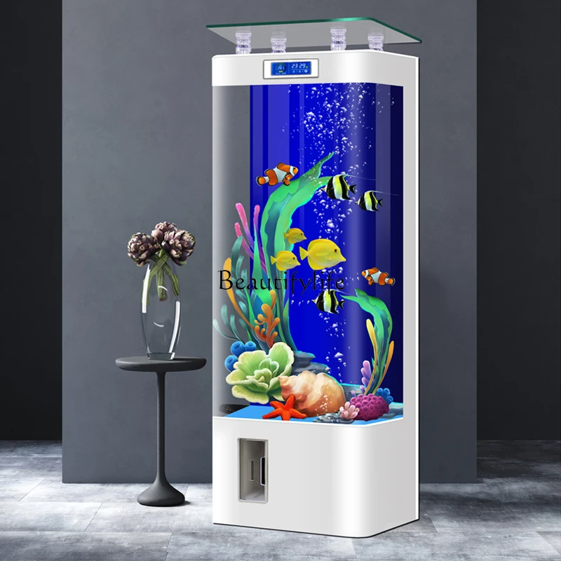 2024 New Intelligent Hot Bending Integrated Molding Glass Fish Tank Living Room Vertical Ecological Aquarium