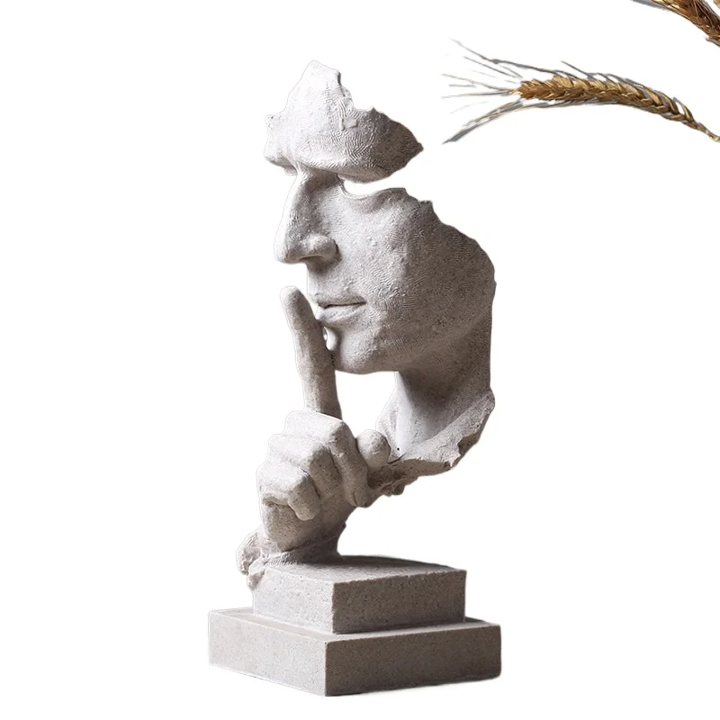 Silence Is Gold Abstract Figure Sculpture, Nordic Retro Resin Statue, Creative Office Living Room Decor Art Gift