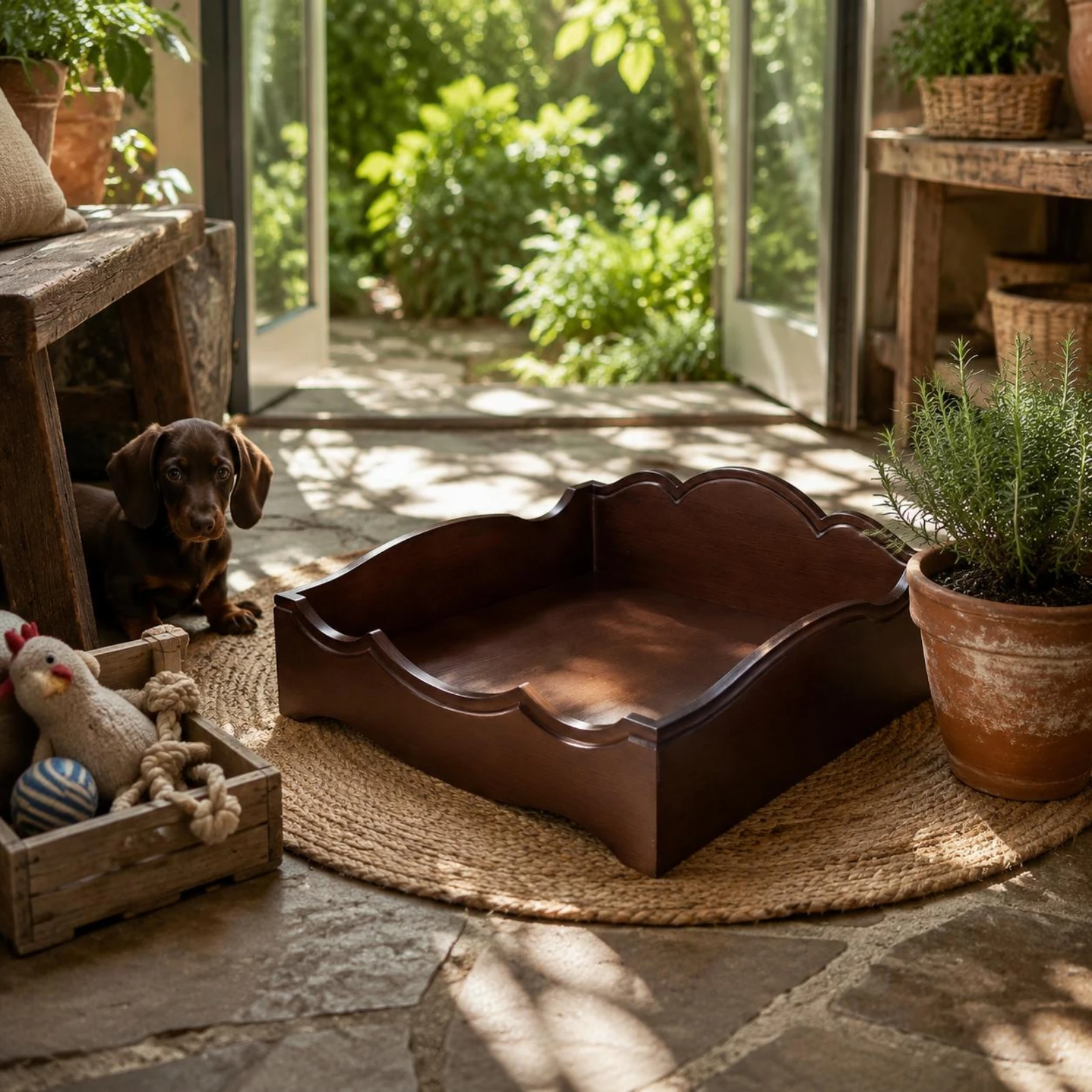 Cama impermeable de madera maciza para gatos y perros con cojín - imagen 4
