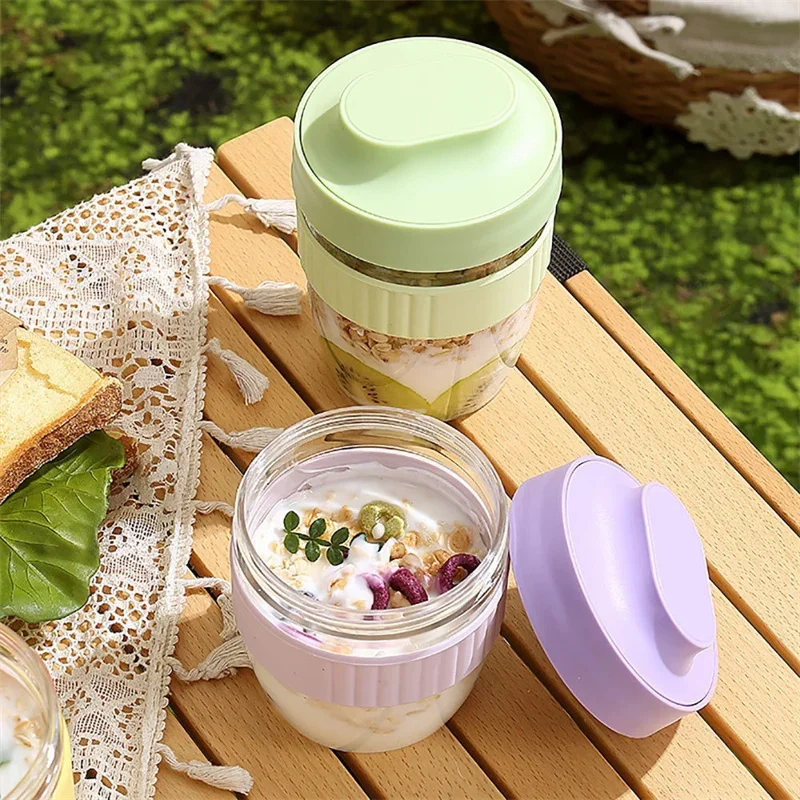 

480/570ml Breakfast Cup Portable Oatmeal Cereal Nut Yogurt Salad Cup With Spoon Picnic Lunch Box Students Food Storage Container