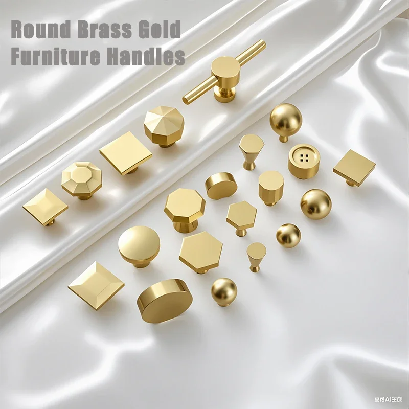 Pure Copper American Classical Single Hole Furniture Handles Gold Bathroom Cupboard Wardrobe Drawers Cabinet Door Pulls Brass