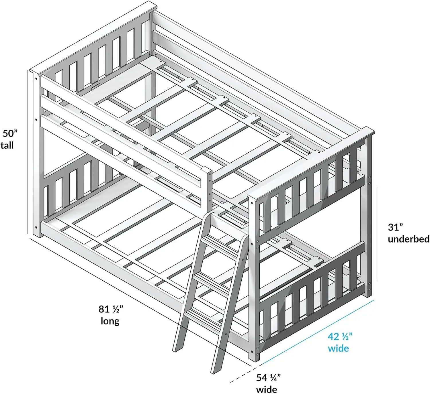 Max & Lily Twin Over Twin Low Bunk Bed With Ladder, Wooden Bunk Beds With 14” Safety Guardrail For Kids,Toddlers, Boys, Girls,