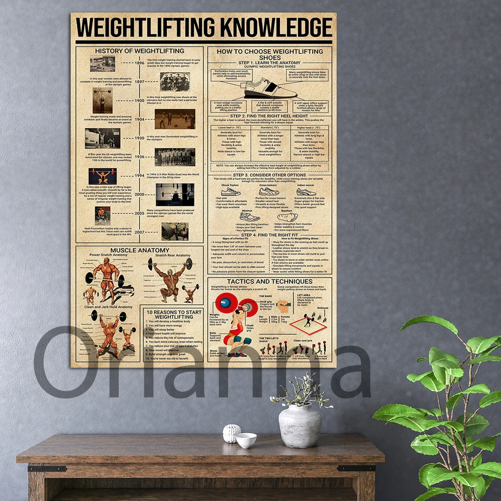 Wall Art Weightlifting Knowledge Canvas Posters Print Vintage Painting Home Decor For Gym Sport Modular Lover Weightlifting Gift