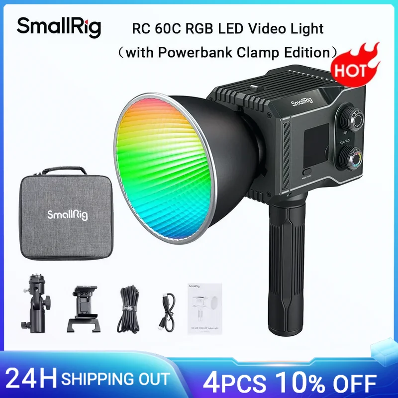 SmallRig RC 60C RGB LED Video Light w APP Control, 2500K-10000K w G/M Adjustment & Colored Filter, with Powerbank Clamp Edition