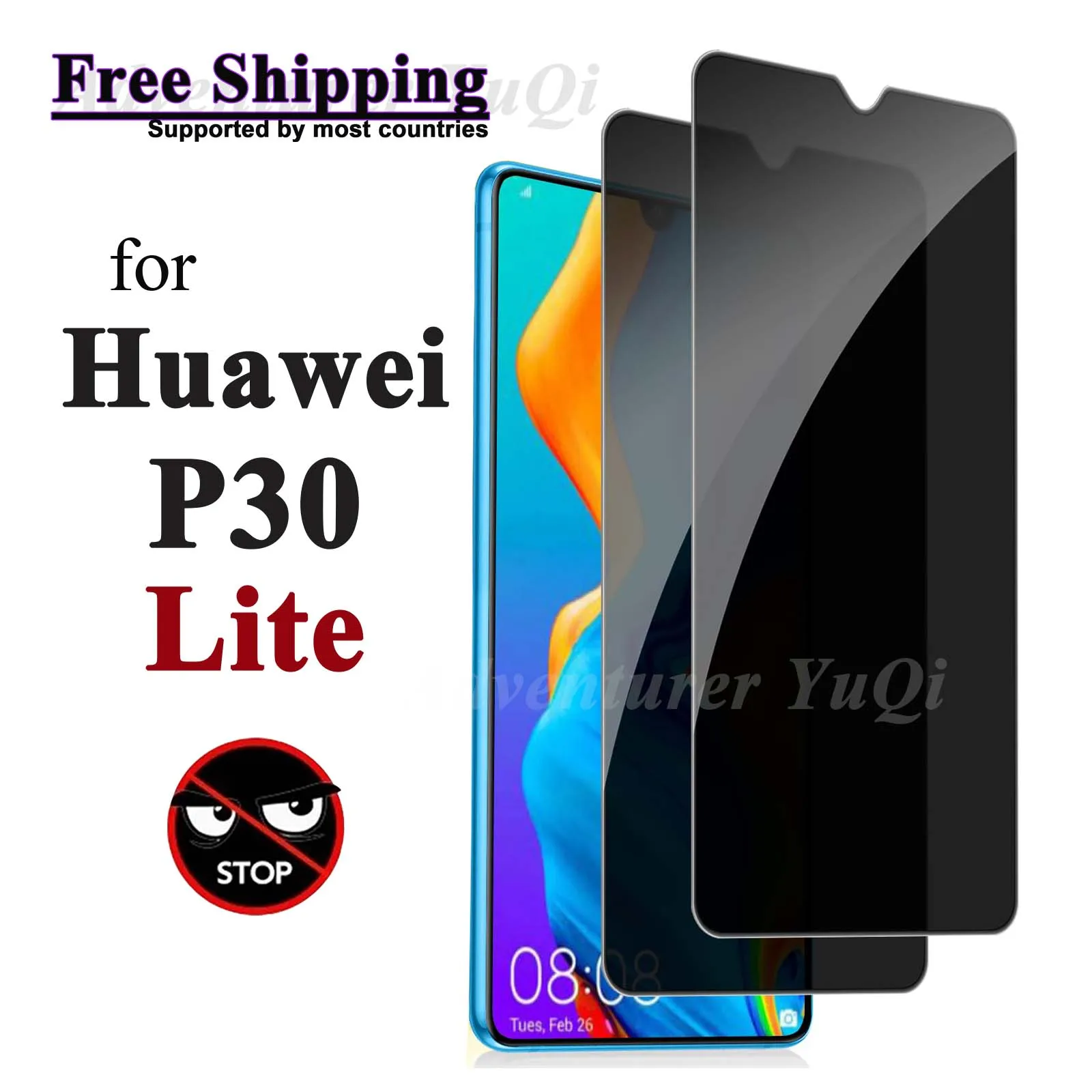 2-4 pcs Anti Spy Screen Protector For Huawei P30 Lite, Tempered Glass Privacy Anti Peep Scratch 9H Case Friendly High Aluminum