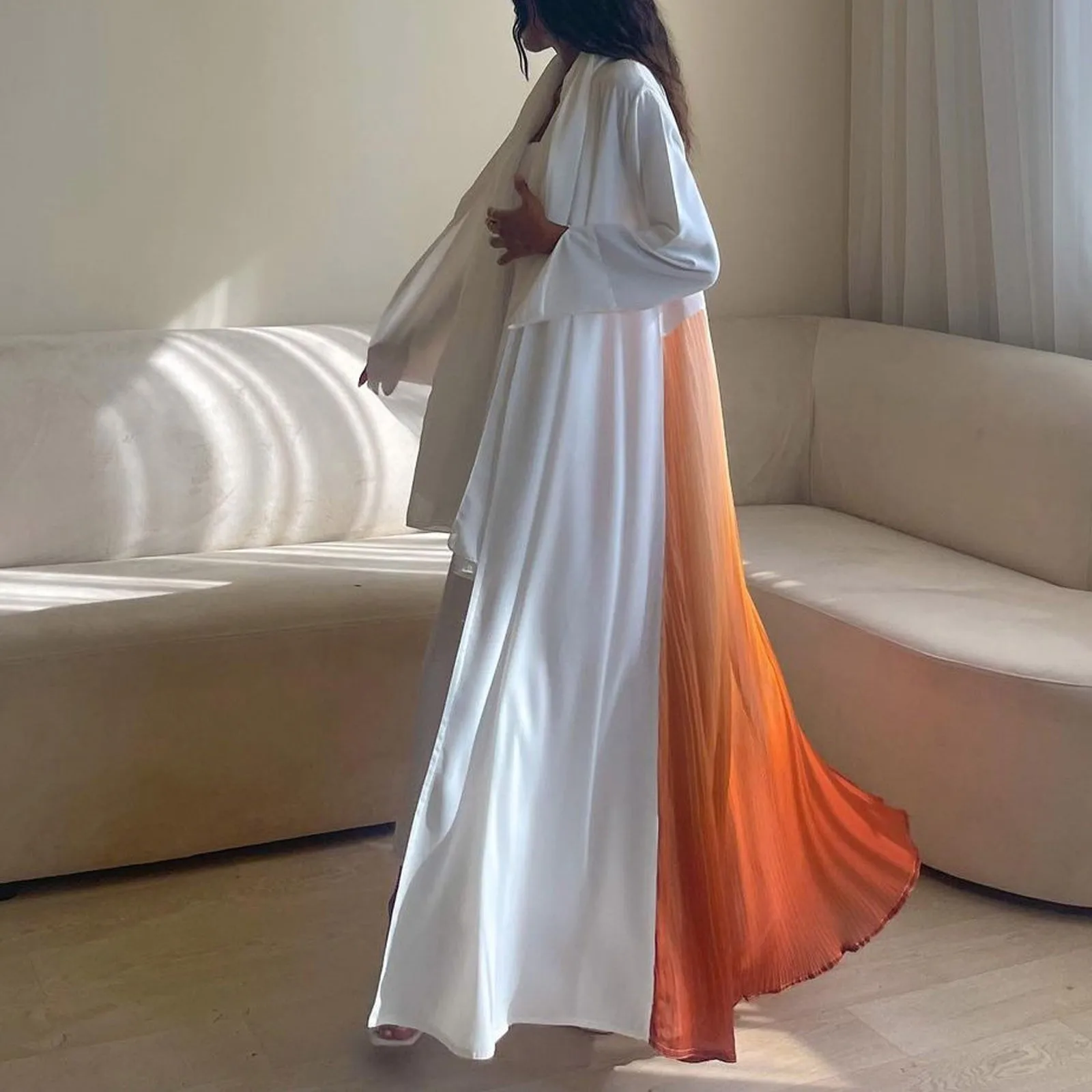 

Women Abaya Prayer Clothes Muslim Long Sleeve Open Front With Wide Leg Pants Kaftan Outfit Women Hijab plus Size Women