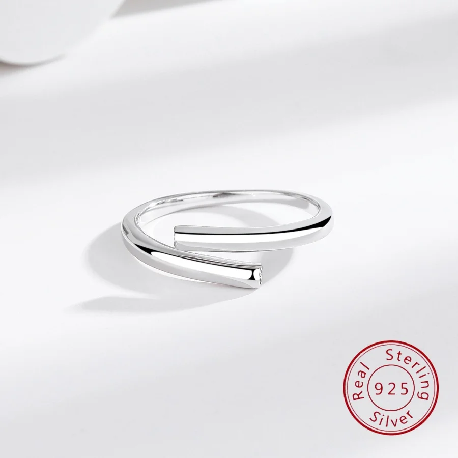 

S925 Sterling Silver Korean-Style Minimalist Geometric Open Ring Irregular Niche Design Adjustable Silver Jewelry