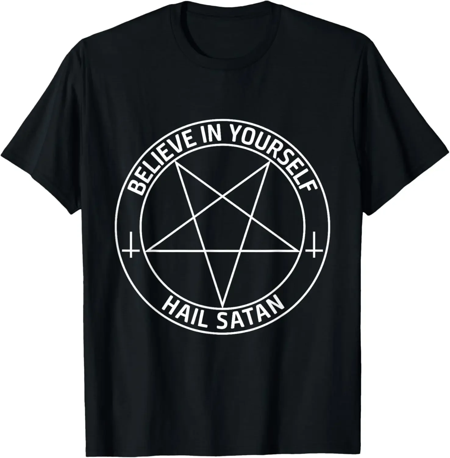 Shirts for Men Casual Loose Crewneck Believe in Yourself Hail Satan Satanic Pentagram T-Shirt Women Funny Clothes Y2k Tops