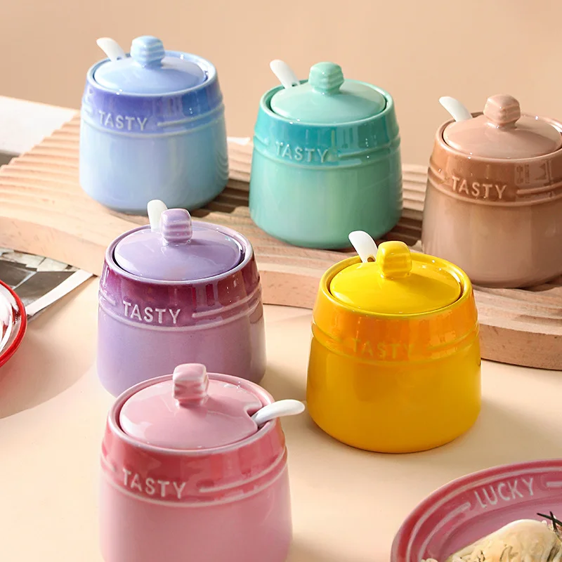 

Modern Ceramic Seasoning Jar Set Household Kitchen Sugar Salt Jar with Lid Jar Large Capacity Food Storage Box Kitchen Container