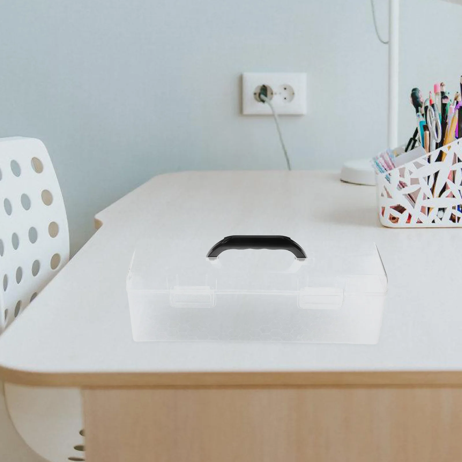 Rectangular Transparent Art Supply Box with Handle Large Storage for Brushes and Craft Tools Clear Organizer Case