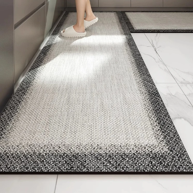 

Kitchen Rugs Waterproof Non-slip Pvc Floor Mat Grey Minimalism Carpet Leather Rug Long Size Home Decoration Foot Mats