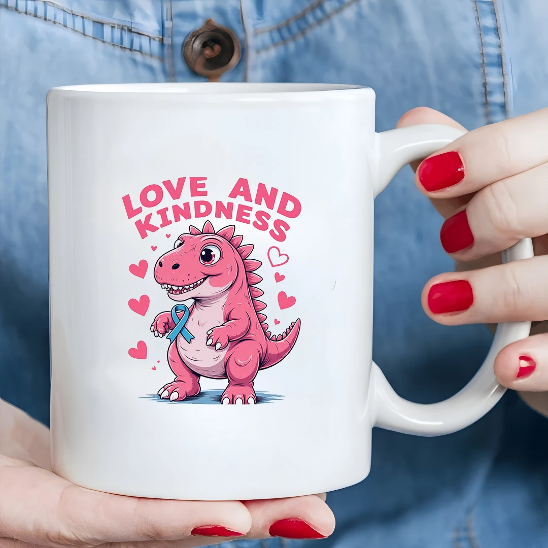 

11oz Cartoon Dinosaur Pink Mug + Kids Cold & Hot Drink Cup - Christmas Gift for Family & Office