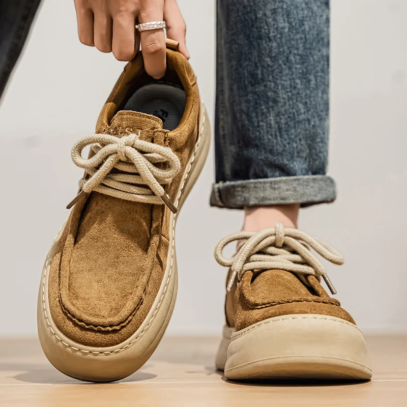 

2025 новые осенние стильные мужские повседневные кроссовки на толстой подошве на шнуровке, противоскользящие и прочные лоферы на плоской подошве