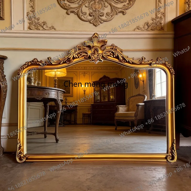 

European retro light luxury bathroom mirror, three-dimensional carved entrance decoration, bathroom double basin mirror