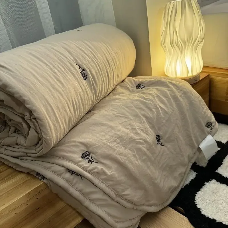 Summer Quilt Japanese Minimalist And Fashionable Coffee Colored Washed Cotton Single Quilt With Air Conditioning, Machine Washed