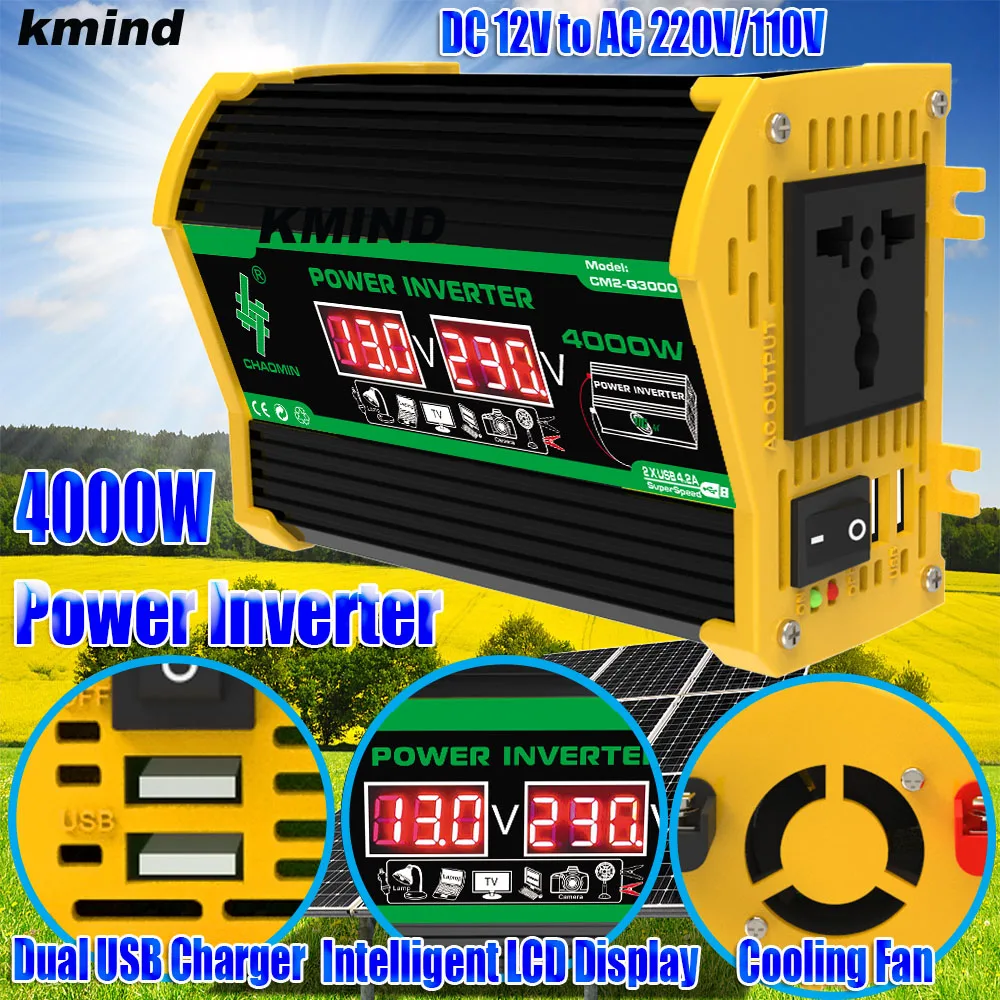 600W Car Power Inverter From 12V to 110V 220V 230V Transformer 12V 220V Solar  Sine Wave Converter Charge Volts 50Hz 60Hz Home