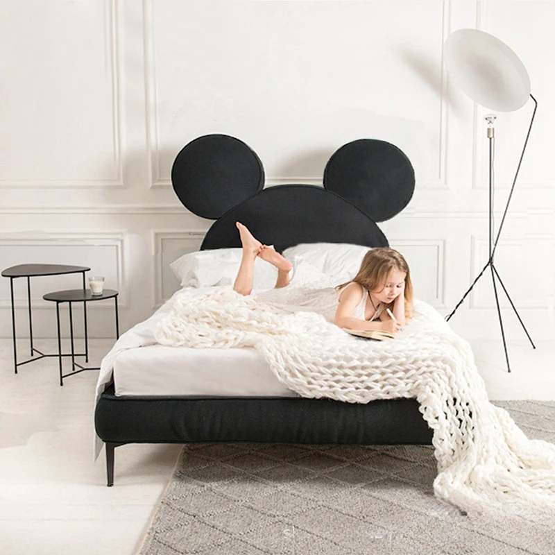 

European style Mickey Cat's ears (Steamed cat-ear shaped bread) creative fabric 1.5m bed simple princess bed