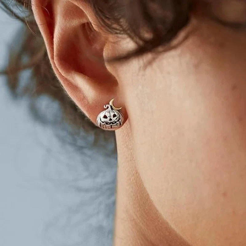 European and American Halloween Ghost Festival Accessories Pumpkin Earrings Ghost Face Earring For Women 925 Silver Jewelry