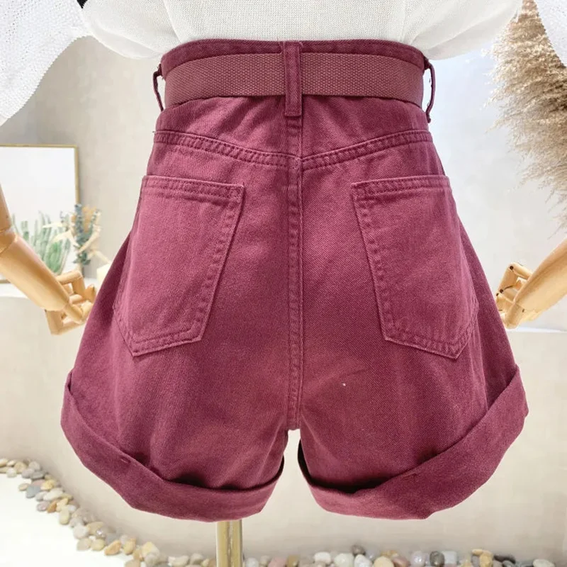 Casual Belt Shorts Jeans Women Streetwear Solid Loose High Waist Cropped Vaqueros 2023 Summer Denim Wide Leg Pants Hot Shorts