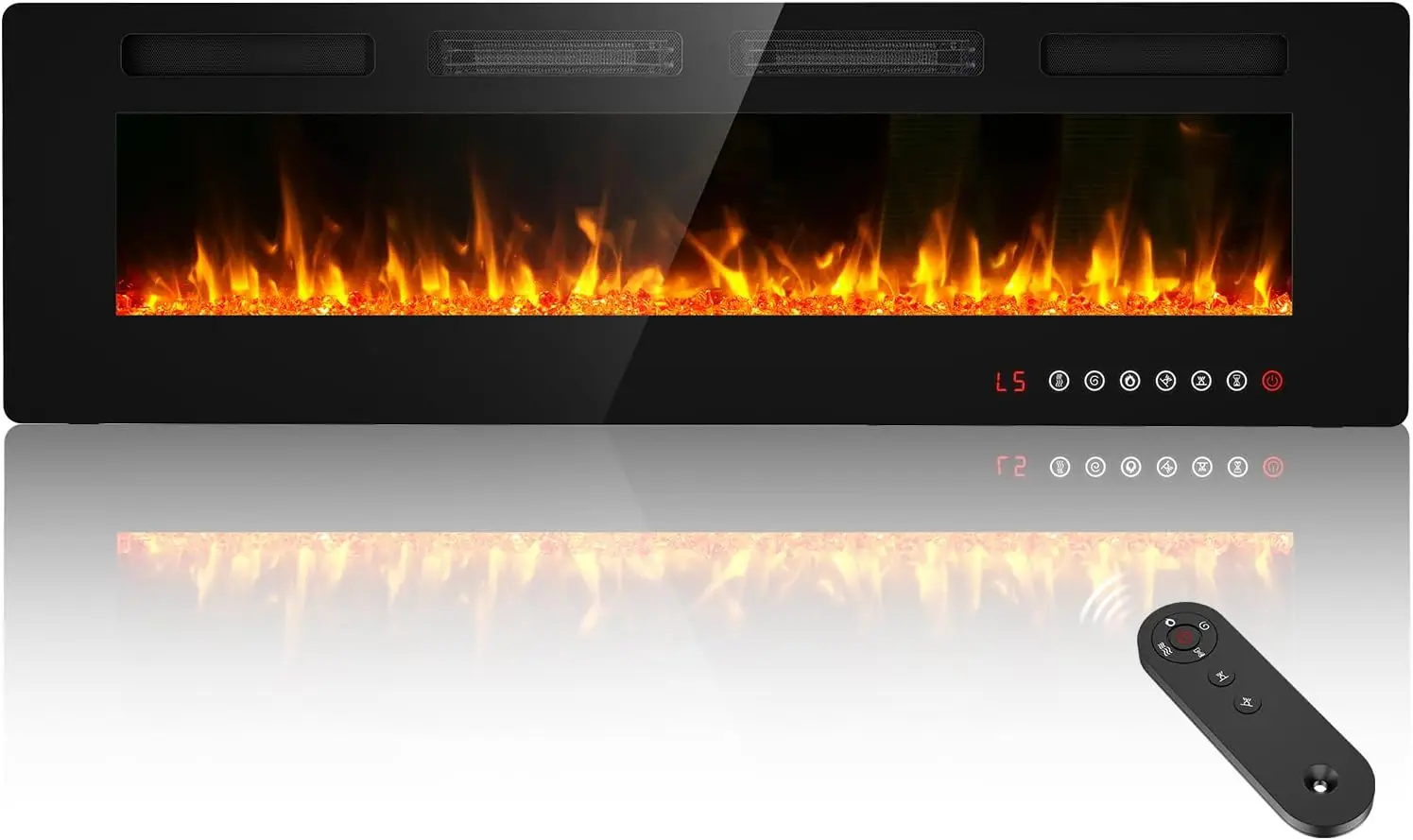 

Indoor Use, Metal, No Specified Color, Ultra-Thin Electric Fireplace Insert with 3D Flame, Crystal, 750W/1500W, 8H Timer