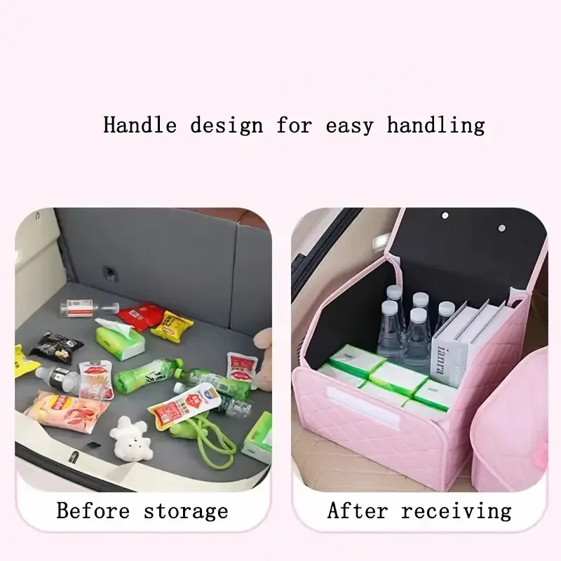 Multi-Purpose Car Trunk Organizers with PU Leather with Bow Design Collapsible Storage Boxes for Toys and Grocerie