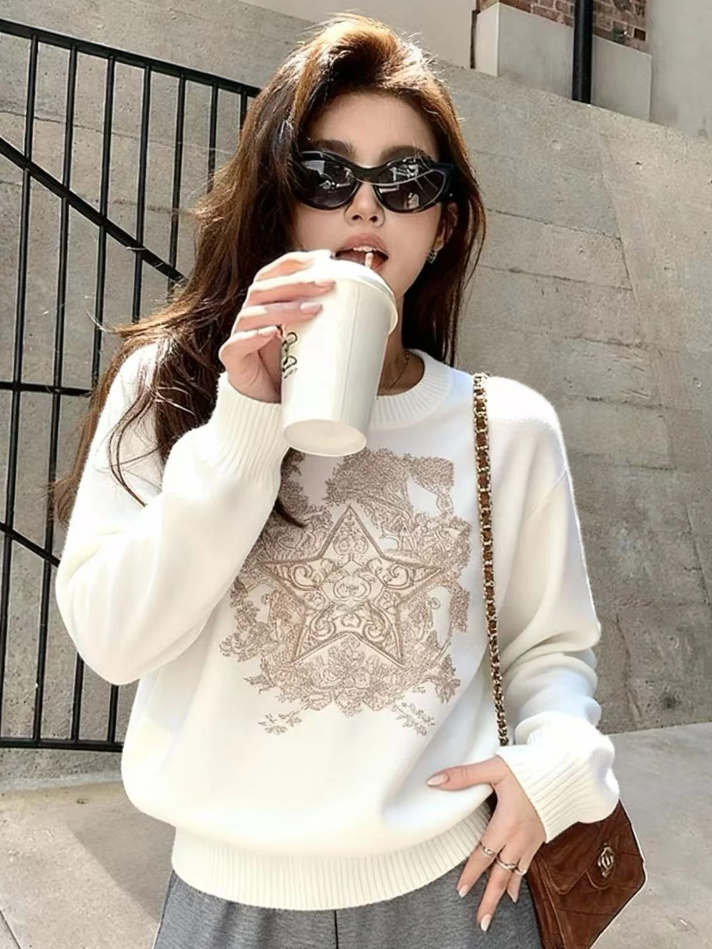 

Faionable Soft Sweater Women's Casual Sle Korean Version Autumn Season Small Size Clothing Knitted Top Anti-Aging