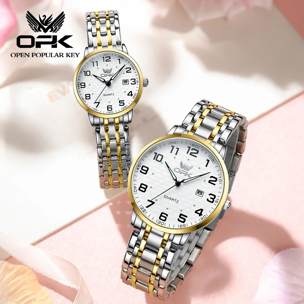 OPK 6006 Quartz Watch for Couple Men And Women LuxuryTop Brand Lover's Watch Waterproof Luminous Stainless Steel Wristwatch Gift