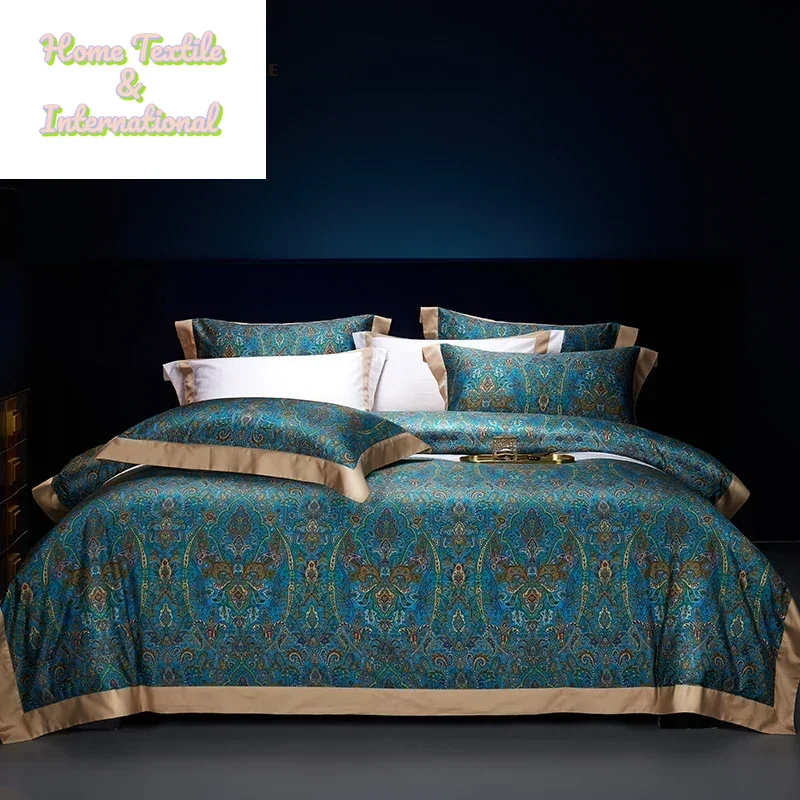 1000TC Egyptian Cotton Digital Printing Bedding Set Bohemian Style Soft Silky Duvet Cover Set Flat/Fitted Bed Sheet Pillowcases