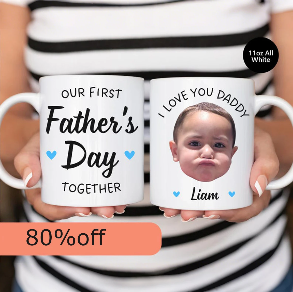 Personalised Papa Mug 15oz - Baby Photo Gift from Daughter - Customisable Coffee Cup for Father's Day UK/EU Stock