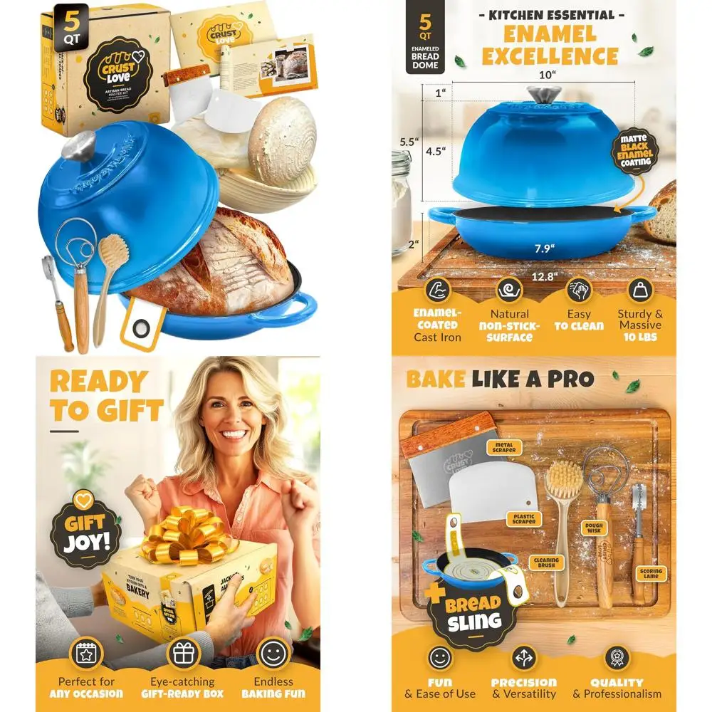 

Enamel Cast Iron 5QT Bread-Dome for Sourdough Baking with Essential Tools