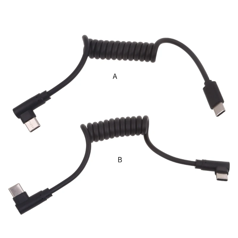 Versatile  Type C Coiled Cable 90 Degree Right Angle Designs Charge Cord Perfect for Gaming Traveling & Everyday Use F19E