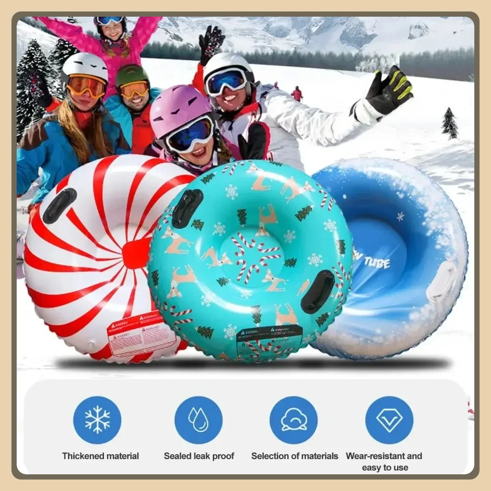 Thickened Inflatable Snow Tube PVC Ski Ring with Handles Durable Snow Sled Board for Winter Outdoor Sports