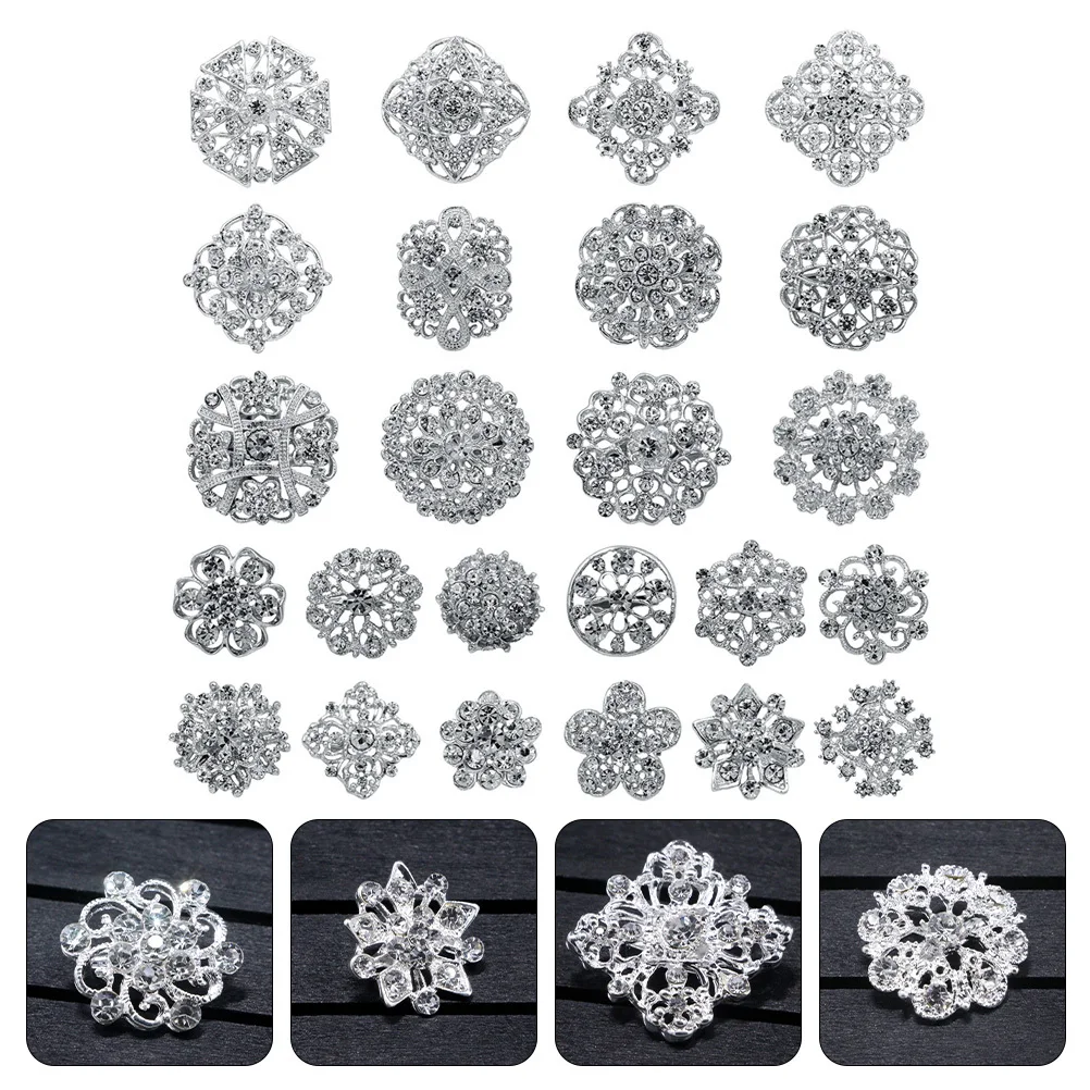 

24Pcs Rhinestone Brooch Pin Alloy Clear Crystal Wedding Bouquet Party Dress Accessories for Women Rhinestones Brooch