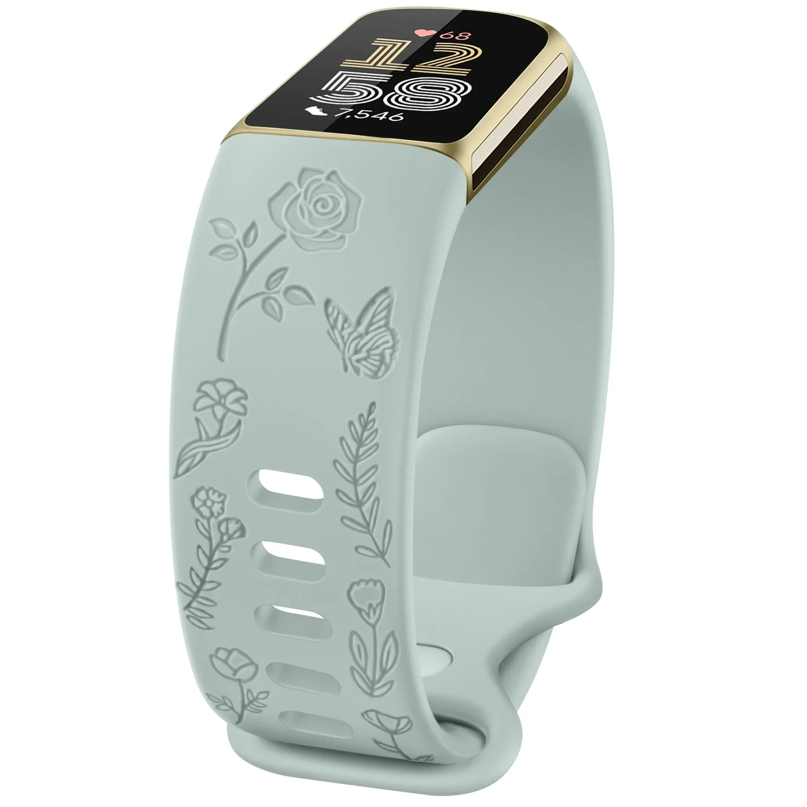For Fitbit Charge 5/Charge 6 Band Soft Silicone Flower Engraved Strap For Fitbit Charge 5 6 Sport Watchband Wristband Accessory