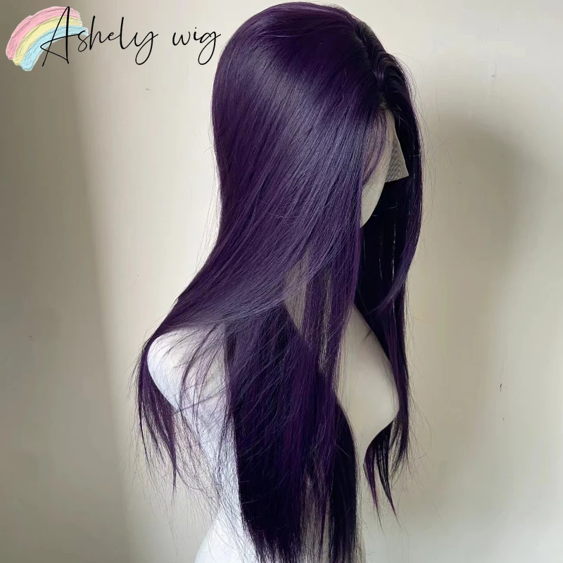 13x4 Dark Purple Wig Long Straight Purple Synthetic Lace Front Wigs for Woman daily use Heat Resistant Fiber Glueless Lace Wigs