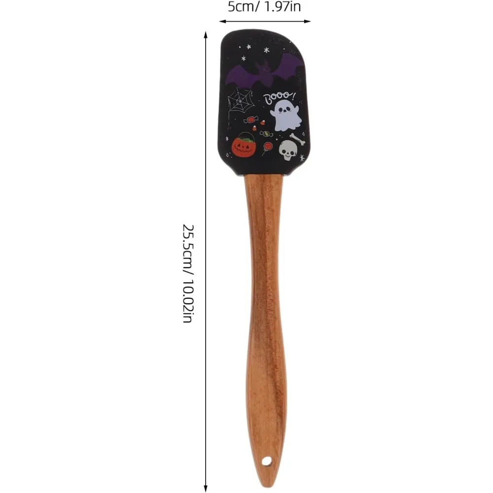 Halloween Silicone Baking Spatula Non-Stick Cream Scraper with Wooden Handle Heat Resistant Kitchen Tool for Cooking and Mixing
