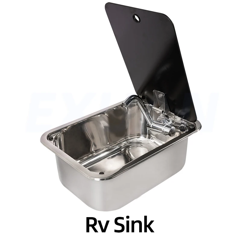 Camping RV Modification Sink Yacht Kitchen Sink Circular Vegetable Sink Stainless Steel Single Tank Water Basin Modification Set