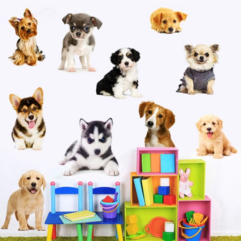 Lifelike Kitty Cat Doggy Dog 3D Vinyl Mural Stickers on the Wall Cabinet Home Decoration for Room Cute Pet Wallpaper