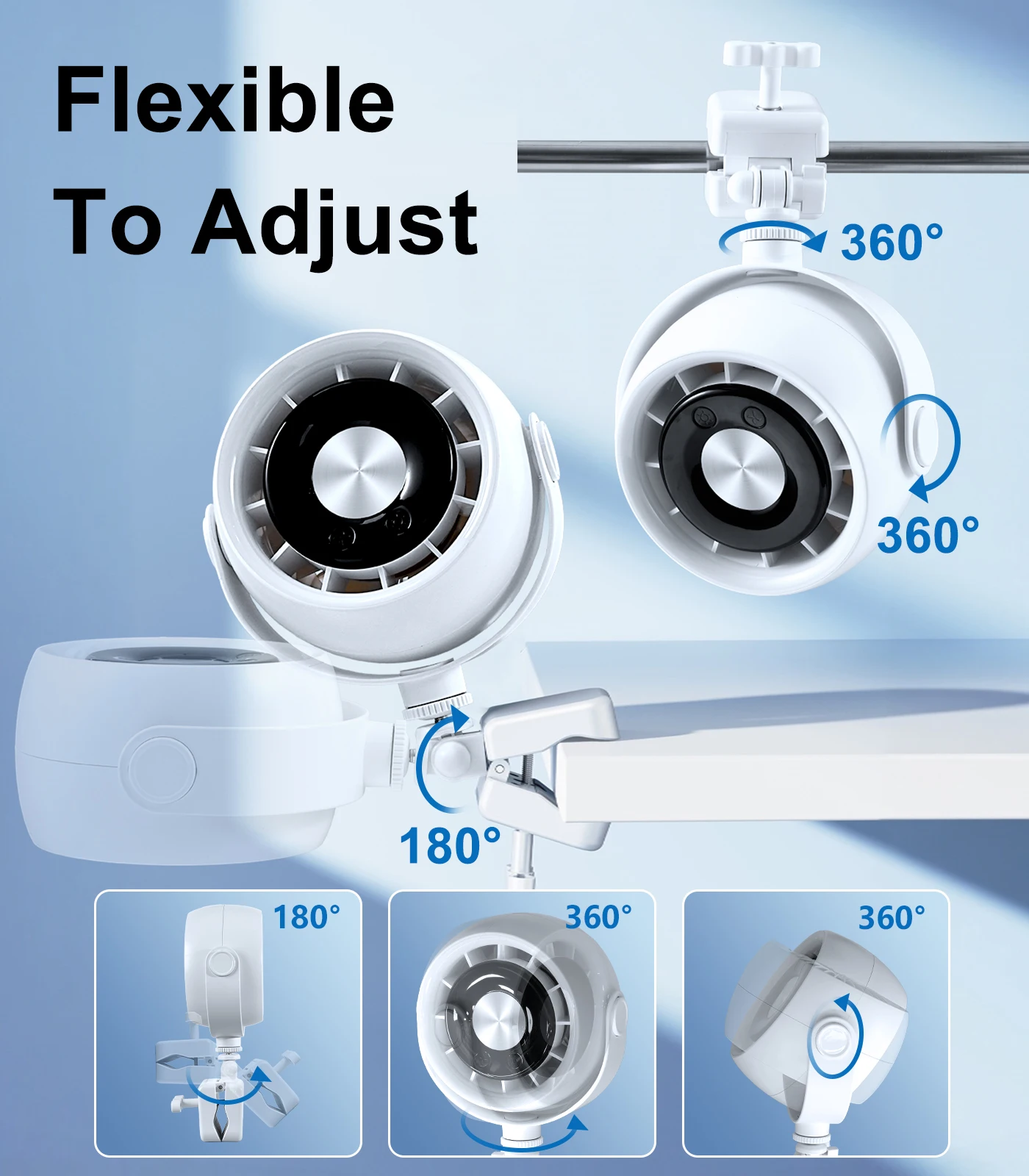 

Портативный вентилятор Hipacool с креплением-клипсой, аккумулятор 4000 мАч, 4 скорости, 3 уровня освещения, гибкая регулировка, для колясок, кроваток, гольф-каров