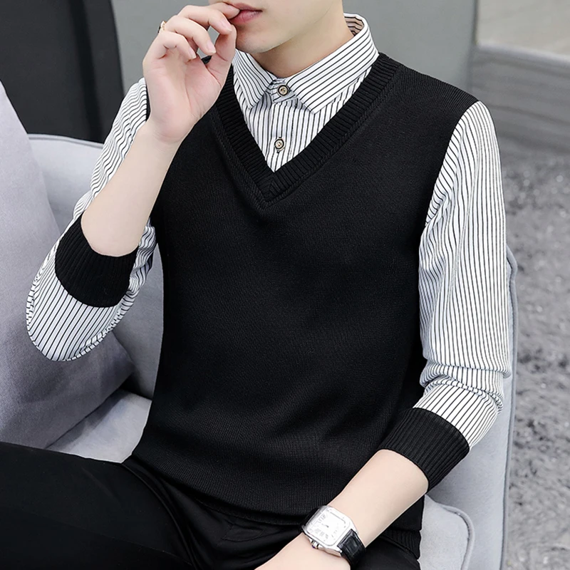 

Мужская теплая рубашка с длинным рукавом, на флисовой подкладке, в полоску, с эффектом двухслойности, для повседневного и делового стиля, на осень-зиму