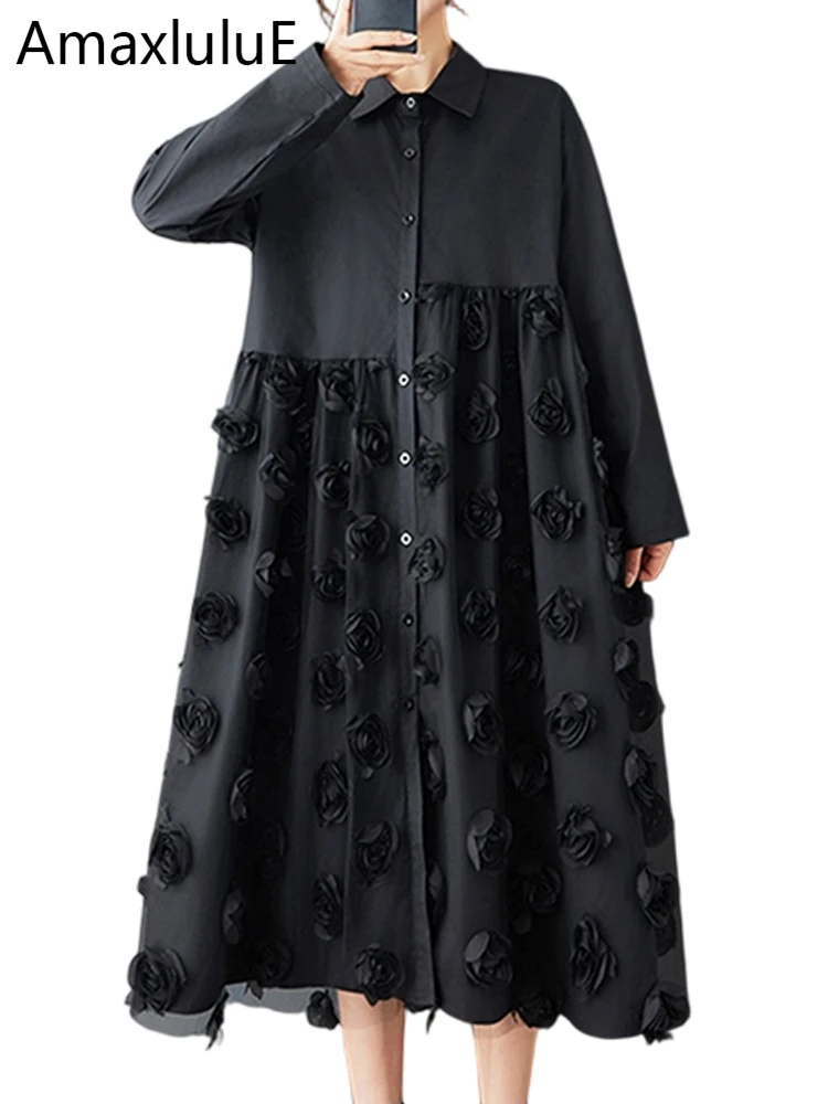 

Amax LuluE Spring Leisure Soild Chiffon Vestidos Womens Fashion Loose Elegant Dresses Ladies 2026 Korean Classic Floral Clothes