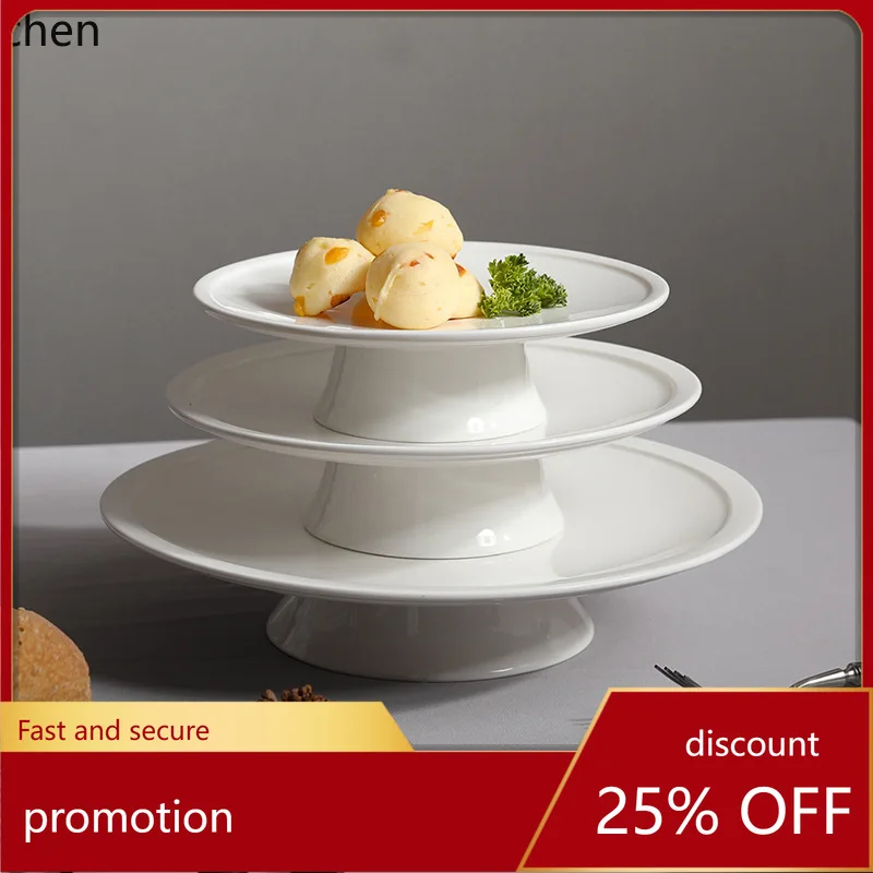 

ZML Ceramic High-Footed Fruit Plate Creative Simple Small Round Cake Plate