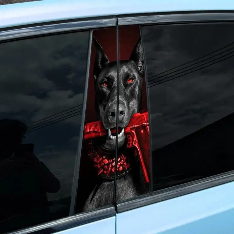 2PCS Doberman car sticker, car B-pillar waterproof animal decoration to block scratches, suitable for all models