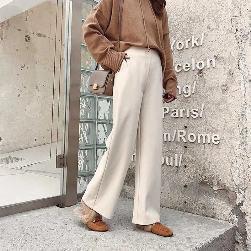 Women's Clothing Solid Color Simplicity Wide Leg Pants Autumn Winter Fashion All-match High Waist Loose Trousers for Female