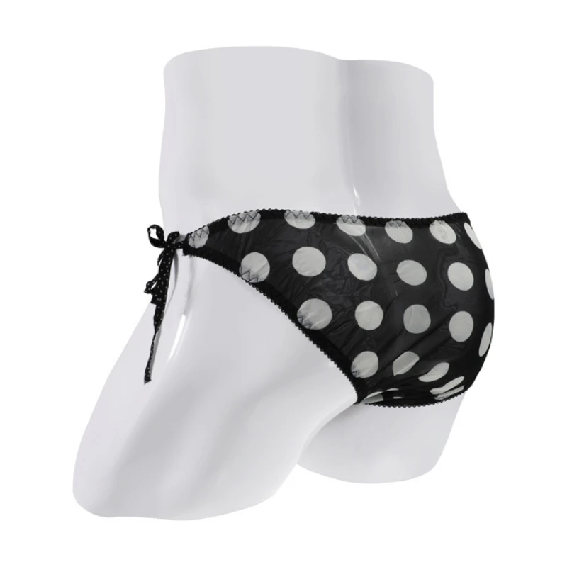 Men\'s Sex Underwear Chiffon Low-Rise Pouch Underpants Side Tie Panties Polka Dot Printed Crossdressing Sissy Lingerie Briefs