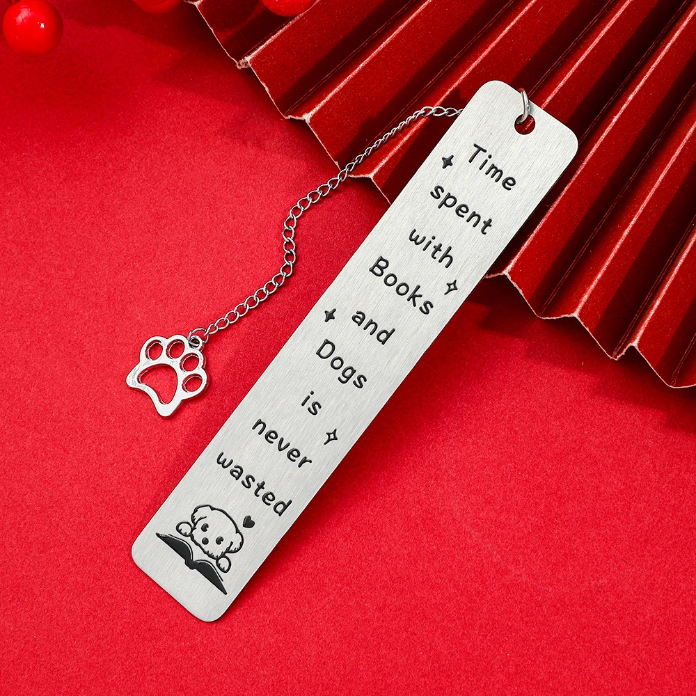 Honden- en tijdbladwijzer, roestvrijstalen bladwijzer voor hondenliefhebbers, prachtige zwarte geschenkdoosset, leeswijzer.