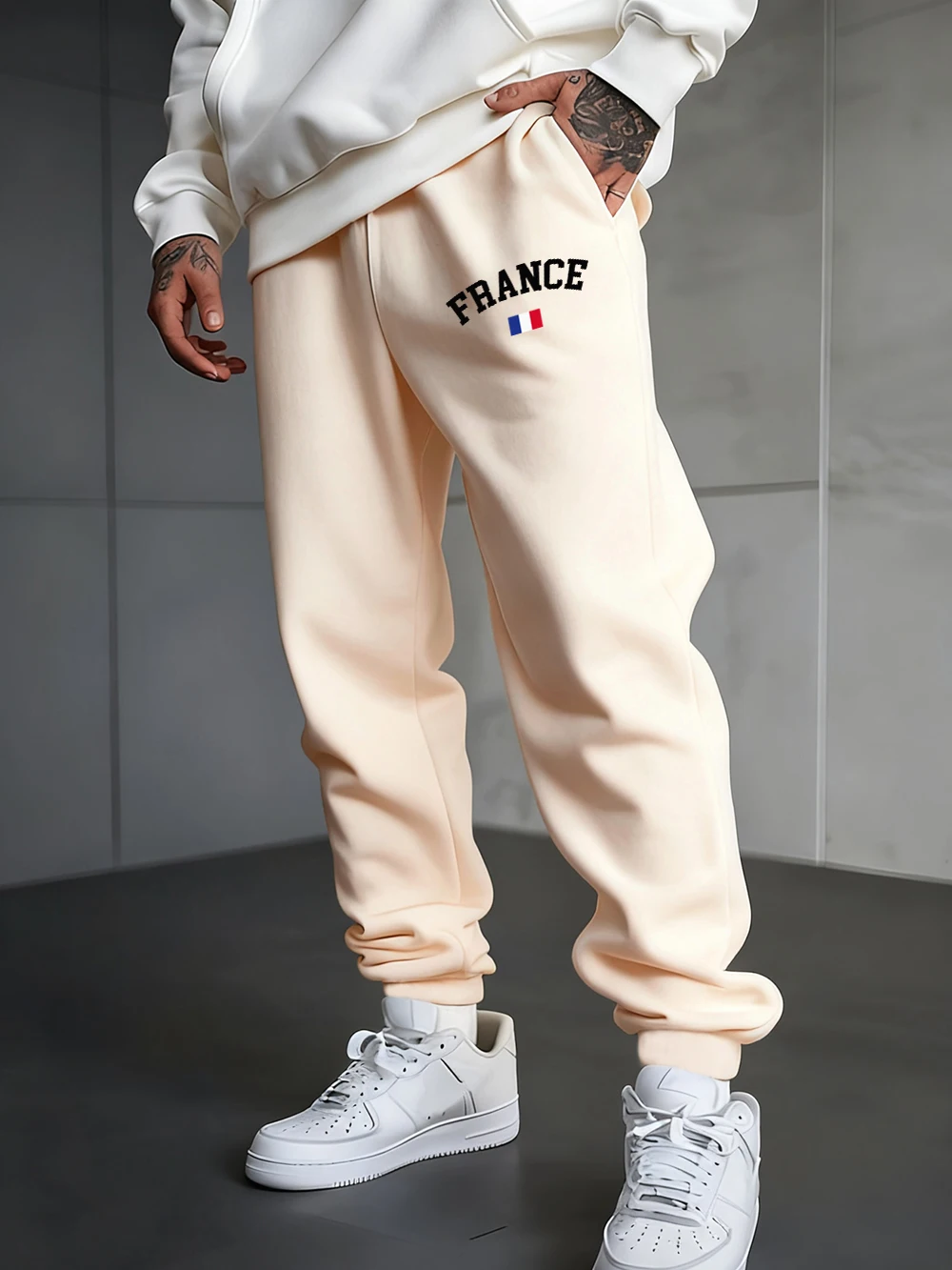 

France Flag Printing Sweatpants Men'S Basics Jogger Pants Fleece Warm Elastic Waist Fleece Trousers Casual Pocket Men Clothing