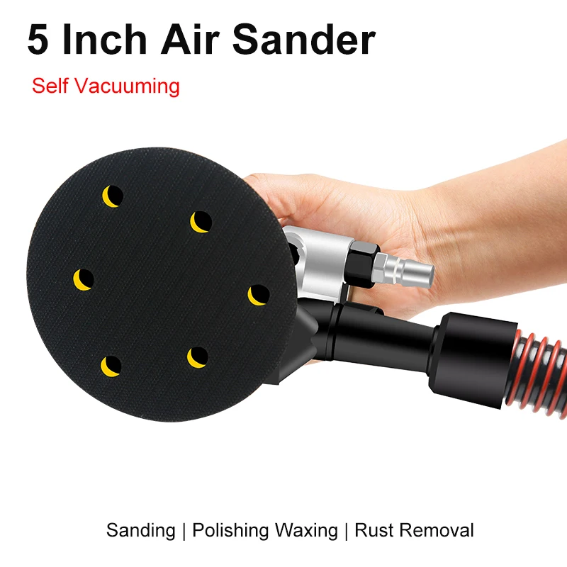 5 Inch Pneumatic Sander Self-Pumping Pneumatic Sander Wood Metal Polishing Waxing Machine Round Sandpaper Polishing Machine